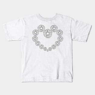 Flower Heart Minimalistic Line Art Kids T-Shirt